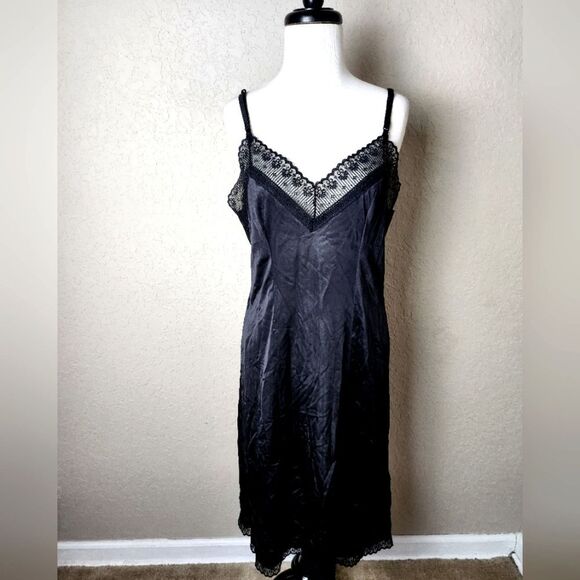 Vintage Sears Lace Sweetheart Slip On Dress Lingerie Black Size 38 Made In USA - Picture 1 of 5